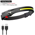 Lampe frontale à capteur LED, Rechargeable, torche frontale, batterie intégrée, 5 Modes d'éclairage,