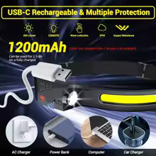 Lampe frontale à capteur LED, Rechargeable, torche frontale, batterie intégrée, 5 Modes d'éclairage,